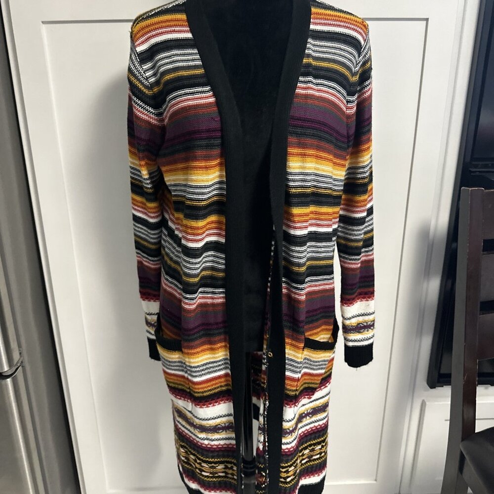 Westbound Women's Sweater Cardigan Size Large Striped Multicolor Open Closure